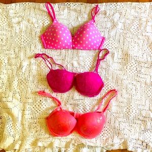 3 Pink Victoria’s Secret Bras all size 34C